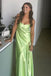 Soft Spaghetti Strap Sleeveless A-line Satin Long Prom Dresses For Party, PG661