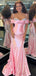 Sexy Off-shoulder Sleeveless Mermaid Satin Pink Long Prom Dresses With Trailing For Party, PG265