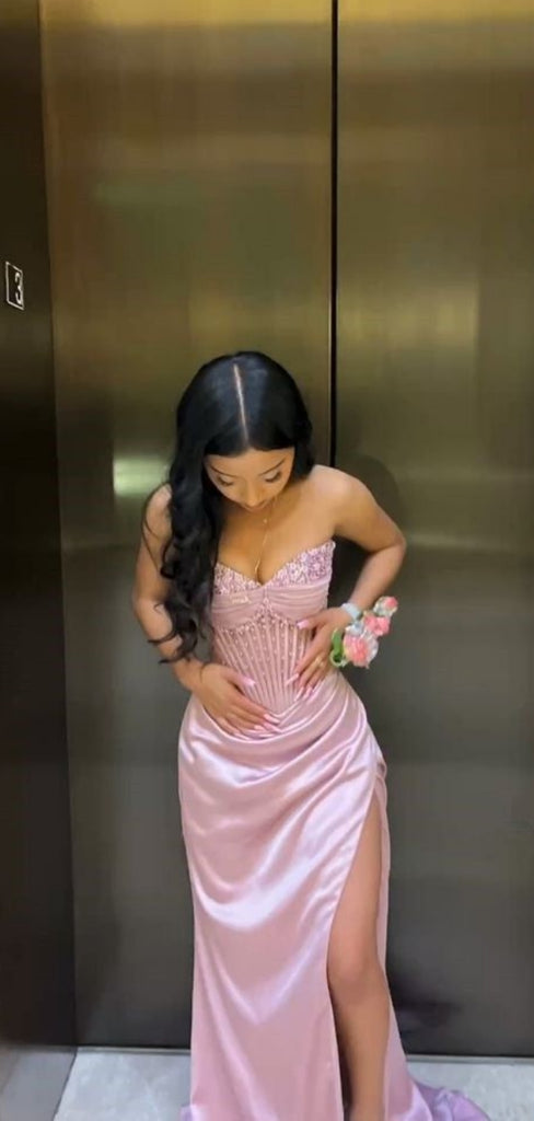 Elegant Sweetheart Sleeveless Mermaid Satin Long Prom Dresses For Party, PG647