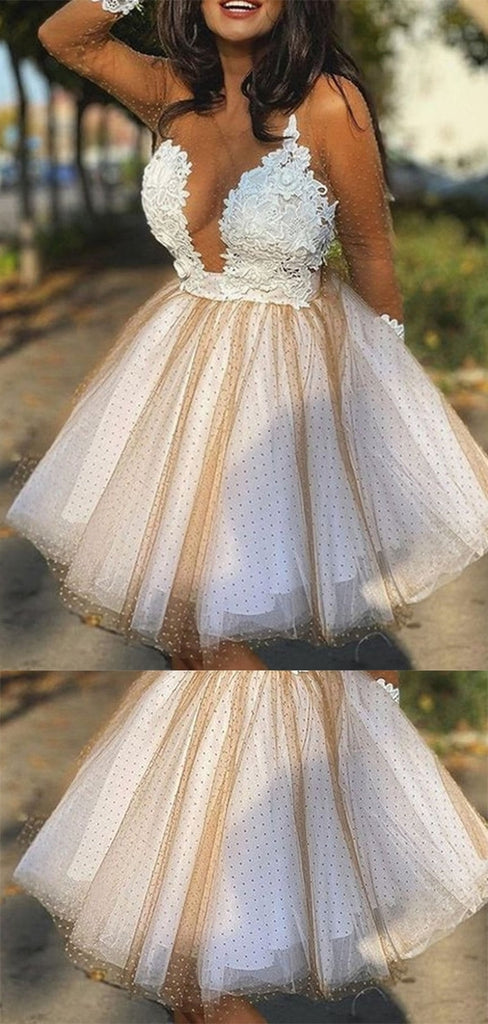 Sexy Spaghetti Strap V-neck Sleeveless A-line Lace Short Homecoming Dresses For Party, PGH377