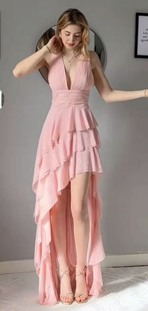 Sexy V-neck Sleeveless Mermaid Satin Long Prom Dresses For Party, PG858