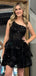 Sexy One-shoulder Sleeveless Lace Short A-line Black Homecoming Dresses For Party, PGH177