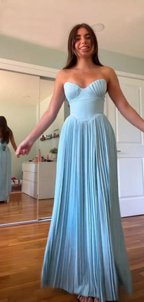 Soft Sweetheart Sleeveless A-line Satin Long Prom Dresses For Party, PG916