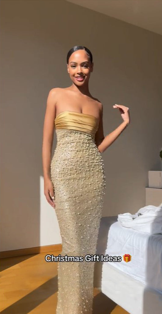 Gorgeous Sweetheart Sleeveless Mermaid Champagne Long Prom Dresses For Party, PG494