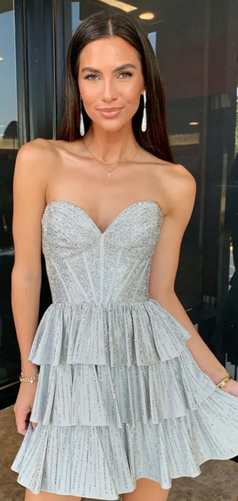 Shiny Sweetheart Sleeveless Short A-line Sparkly Homecoming Dresses For Party, PGH145