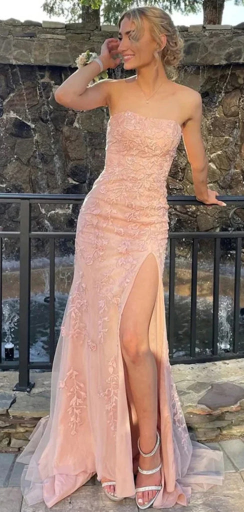 Sexy Sweetheart Sleeveless Mermaid Lace Long Prom Dresses With Front Slit For Party, PG185