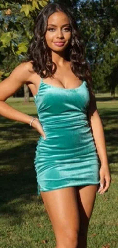 Sexy Spaghetti Strap Sleeveless Short Mermaid Velvet Homecoming Dresses For Party, PGH233