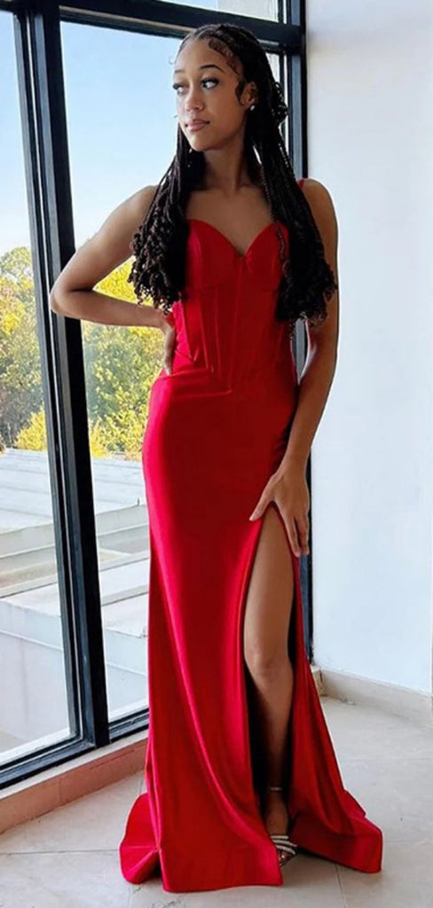 Sexy Spaghetti Strap Mermaid Sleeveless With Side Slit Long Prom Dresses For Party, PG137