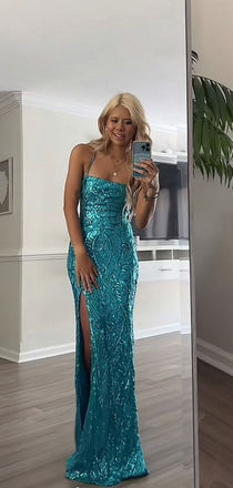 Elegant Spaghetti Strap Sleeveless Mermaid Satin Long Prom Dresses For Party, PG731