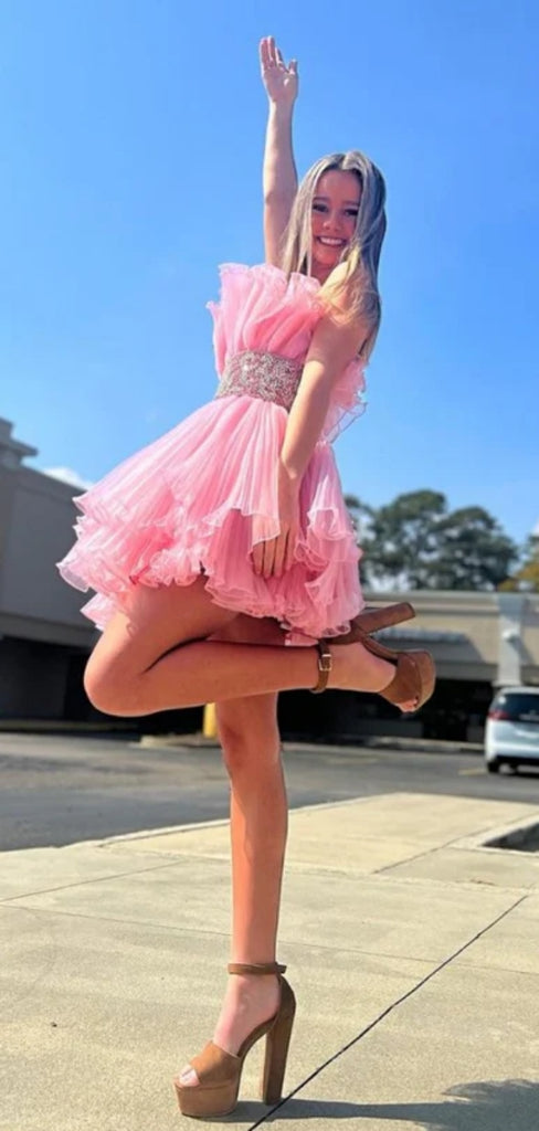 Elegant Sweetheart Short Sleeveless Tulle A-line Homecoming Dresses For Party, PGH317