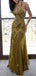 Elegant Spaghetti Strap Sleeveless Mermaid Satin Long Prom Dresses For Party, PG515