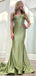 Gorgeous Spaghetti Strap Sleeveless Satin Mermaid Long Prom Dresses With Trailing For Party, PG241