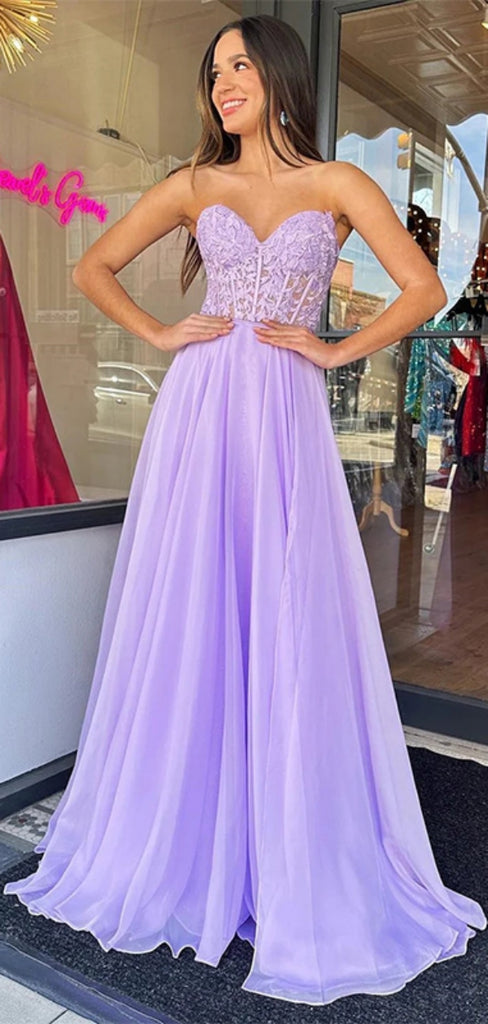 Elegant Sweetheart Sleeveless A-line Chiffon Long Prom Dresses For Party, PG253