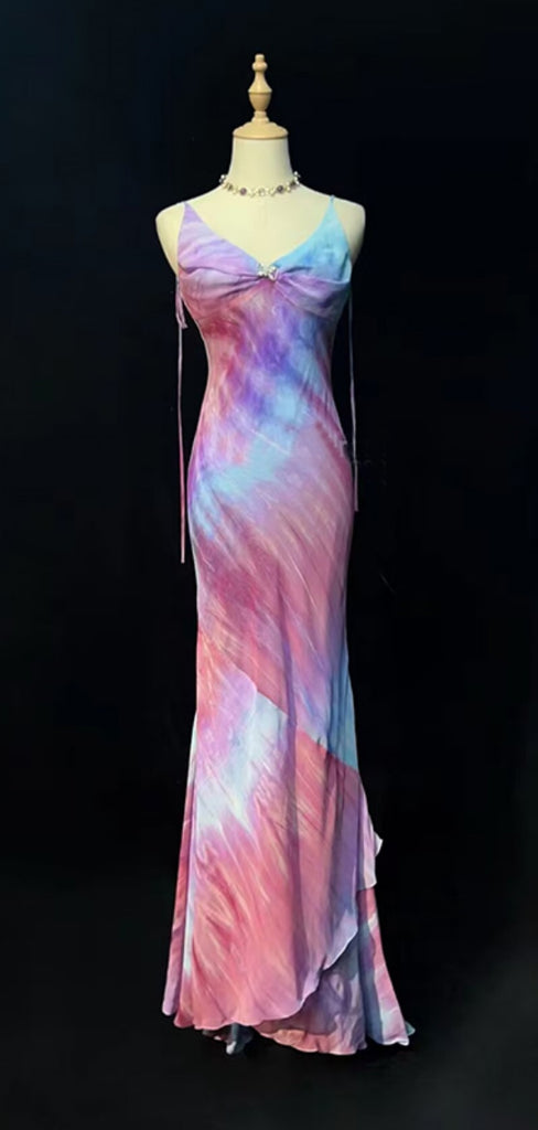 Elegant Spaghetti Strap Sleeveless Mermaid Chiffon Long Prom Dresses For Party, PG297