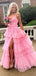 Elegant V-neck Spaghetti Strap Sleeveless A-line With Side Split Long Prom Dresses, PG61