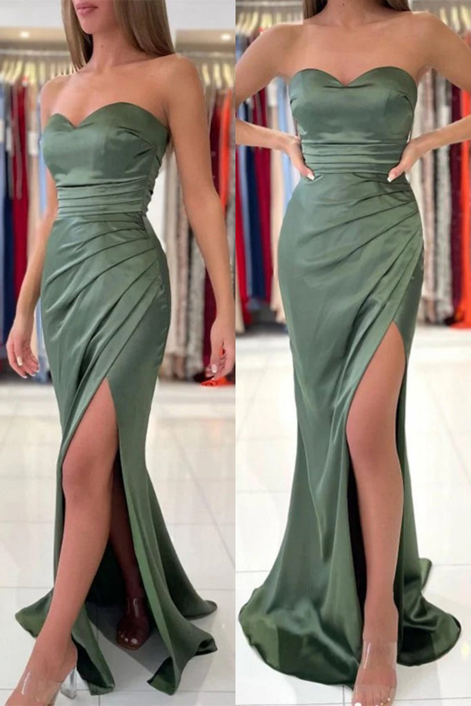 Sexy Sweetheart Sleeveless Mermaid Satin Long Prom Dresses For Party, PG457