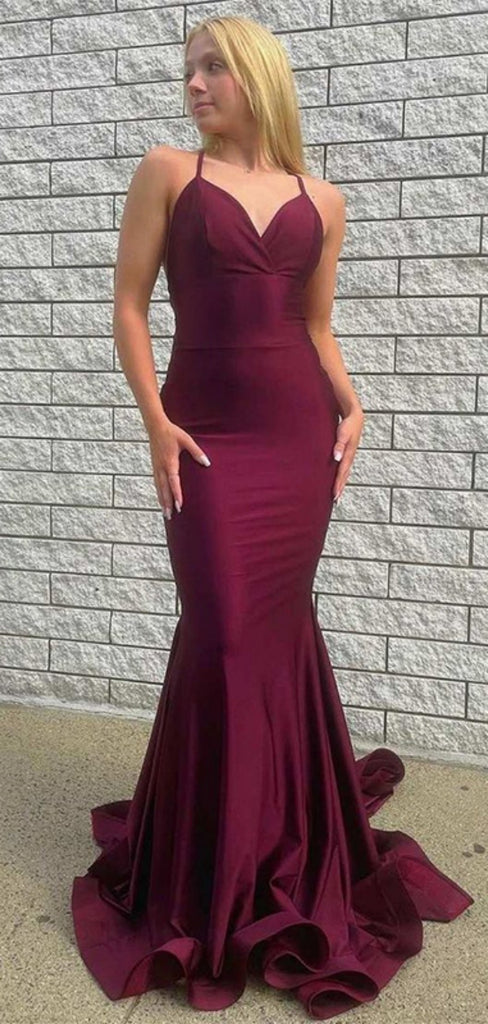 Sexy V-neck Sleeveless Mermaid Long Prom Dresses With Trailing For Party, PG177