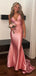 Sexy Spaghetti Strap V-neck Sleeveless Mermaid Satin Long Prom Dresses For Party, PG583