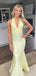 Sexy V-neck Sleeveless Mermaid Satin Long Prom Dresses For Party, PG799
