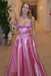 Soft Spaghetti Strap Sleeveless A-line Satin Long Prom Dresses For Party, PG599