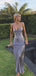 Sexy Spaghetti Strap V-neck Sleeveless Mermaid Satin Long Prom Dresses For Party, PG341