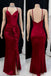 Sexy Spaghetti Strap Sleeveless Mermaid Satin Dark Red Long Prom Dresses With Slit For Party, PG449