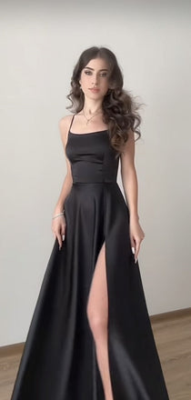 Soft Spaghetti Strap Sleeveless Mermaid Satin Long Prom Dresses For Party, PG777