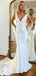 Sexy V-neck Sleeveless White Mermaid Long Prom Dresses With Trailing For Party, PG197