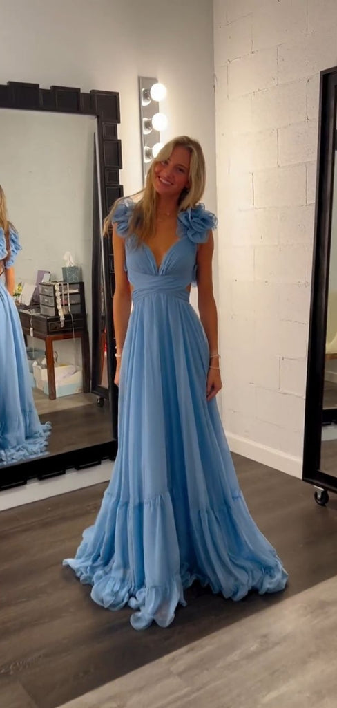 Elegant V-neck Sleeveless A-line Satin Long Prom Dresses For Party, PG773