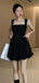 Elegant Square Sleeveless A-line Satin Black Homecoming Dresses For Party, PGH349