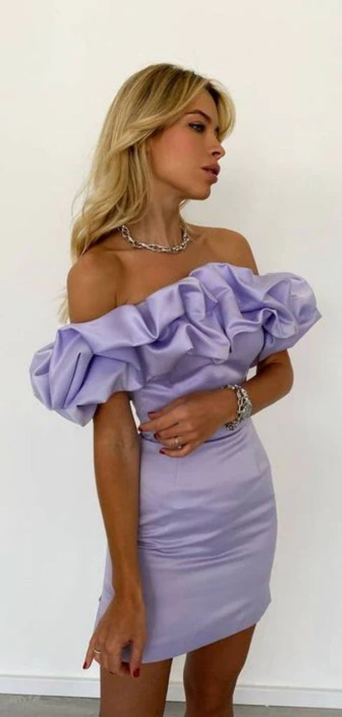 Sexy Off-shoulder Sleeveless Mermaid Satin Short Homecoming Dresses For Party, PGH385