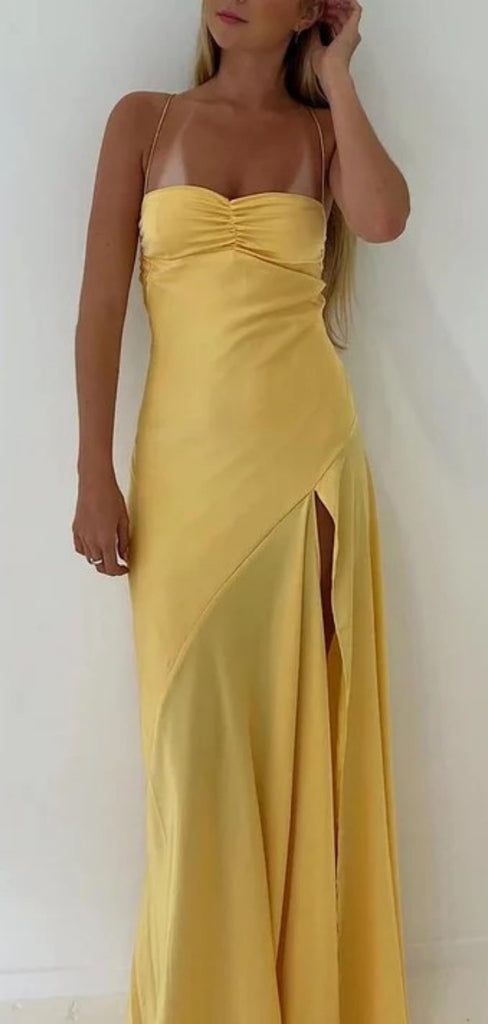 Sexy Spaghetti Strap Sleeveless Mermaid Satin Long Prom Dresses For Party, PG765