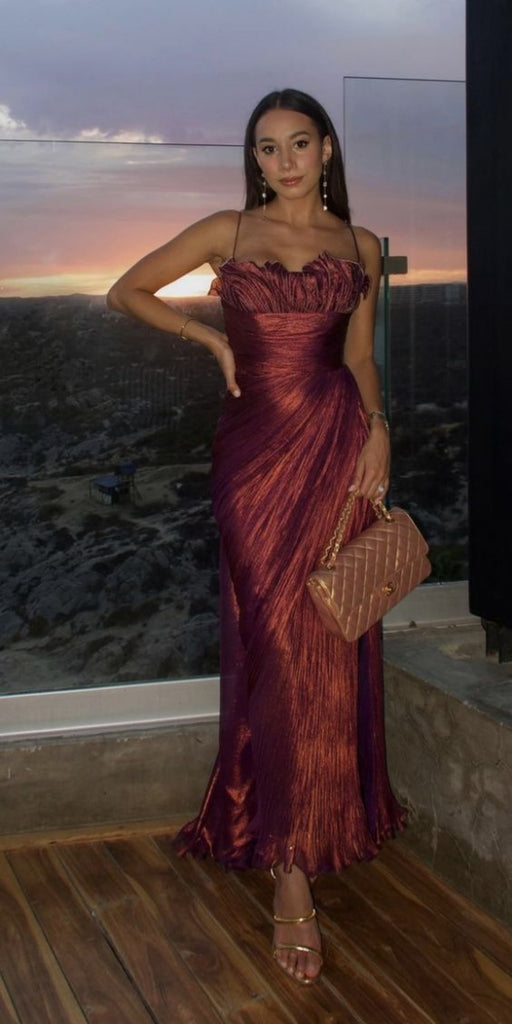Elegant Spaghetti Strap Sleeveless Mermaid Satin Long Prom Dresses For Party, PG619