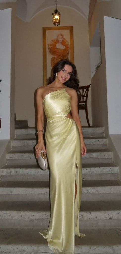 Sexy One-shoulder Sleeveless Mermaid Satin Long Prom Dresses For Party, PG829