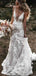 Elegant V-neck Sleeveless Mermaid White Lace Long Wedding Dresses With Trailing,PGW28