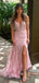 Sparkly Pink Sweetheart Mermaid Side Slit Long Prom Dress Ideas, Evening Party Dresses , PG1034