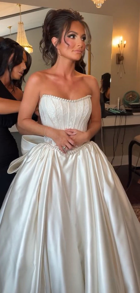 Elegant White Sweetheart Sleeveless A-Line Long Wedding Dresses With Sweep Trailing,PGW26