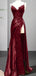 Gorgeous Red Spaghetti Strap Mermaid Side Slit Long Prom Dress Ideas, Evening Party Dresses , PG1035