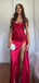 Gorgeous Red Sweetheart Mermaid Side Slit Long Prom Dress Ideas, Evening Party Dresses, PG1028