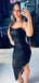 Shiny Black Spaghetti Strap Mermaid Side Slit Long Prom Dress Ideas, Evening Party Dresses , PG1036