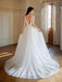 Elegant V-neck Sleeveless A-line White Long Wedding Dresses With Trailing, PGW03