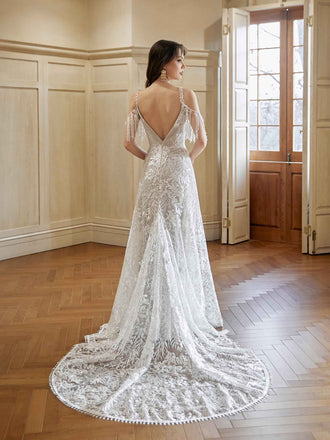 Gorgeous Off-shoulder Sleeveless A-line White Long Wedding Dresses With Trailing, PGW13