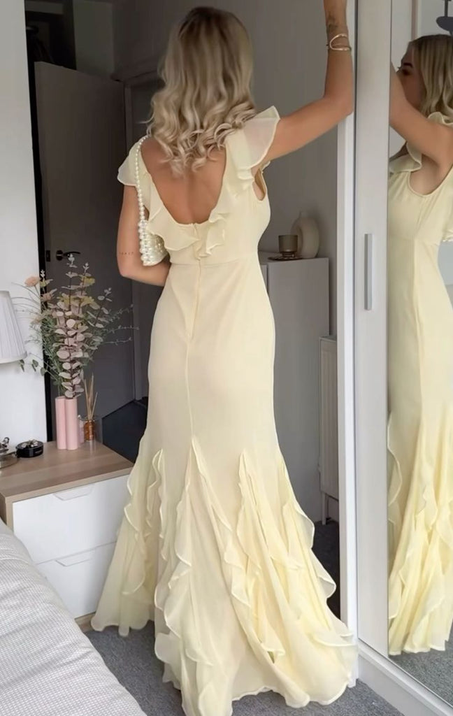 Sexy V-neck Sleeveless Mermaid Chiffon Long Prom Dresses For Party, PG782