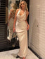 Sexy V-neck Sleeveless Mermaid Satin Long Prom Dresses For Party, PG833