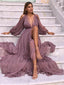 Vintage V-neck Full Sleeve A-line Chiffon Long Prom Dresses For Party, PG461