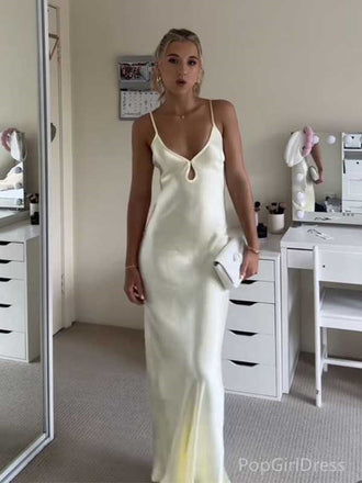 Soft Spaghetti Strap Sleeveless Mermaid Satin Long Prom Dresses For Party, PG397