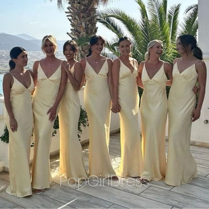 Soft V-neck Sleeveless Mermaid Satin Bridesmaid Dresses For Wedding Party, PGB117