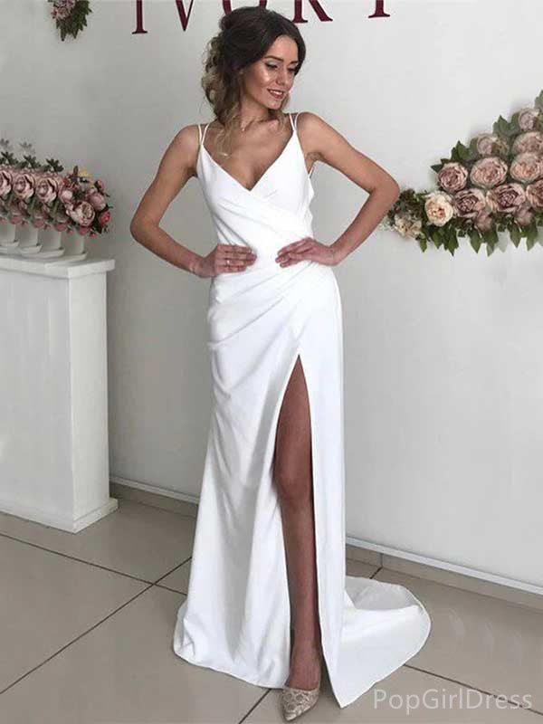 Sexy V-neck Sleeveless Mermaid Crepe Long Prom Dresses With Slit For Party, PG357