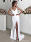 Sexy V-neck Sleeveless Mermaid Crepe Long Prom Dresses With Slit For Party, PG357