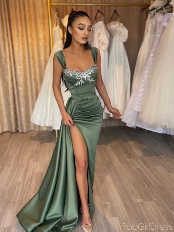 Sexy Spaghetti Strap Sleeveless Mermaid Prom Dresses With Front Split, PG28